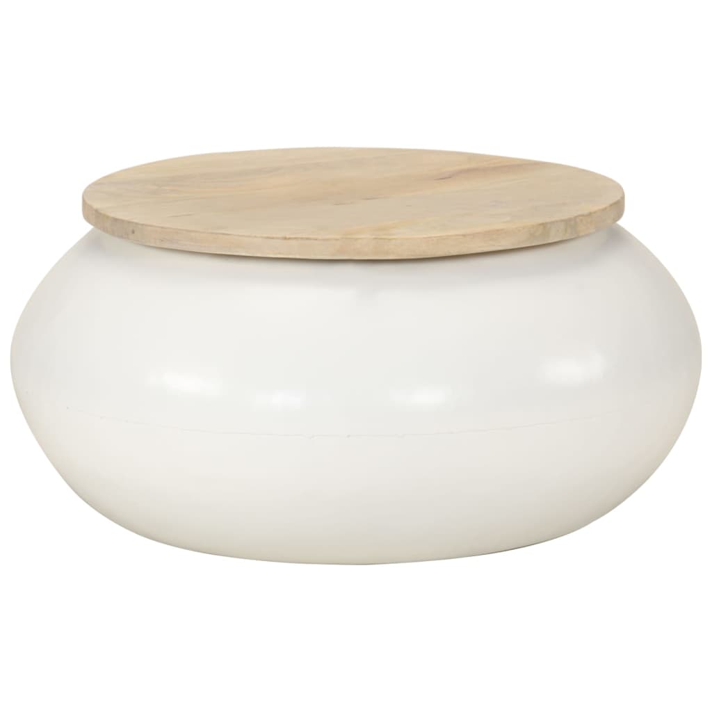 Tavolino da Salotto Bianco 51x51x27 cm Legno Massello di Mango