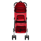 Passeggino Cani Pieghevole 2 Livelli Rosso 83x48x97cm Tessuto