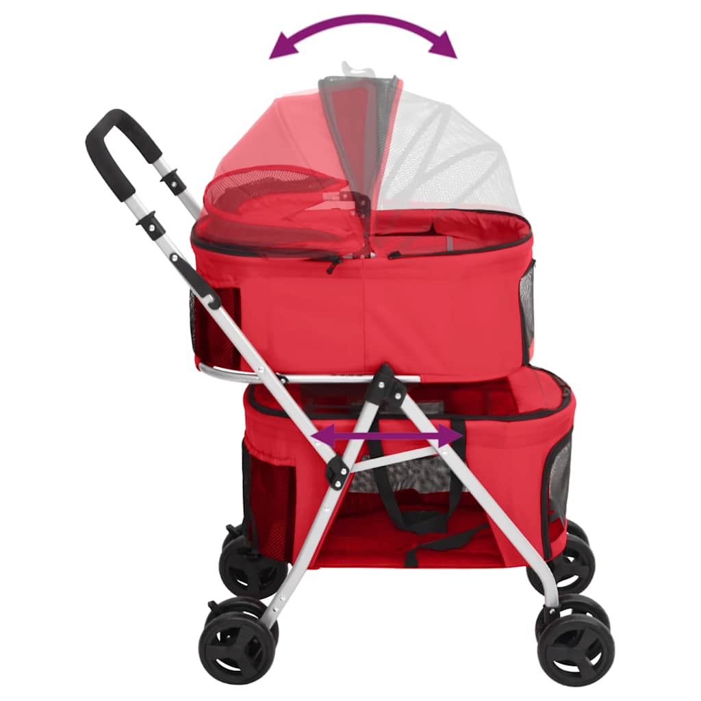Passeggino Cani Pieghevole 2 Livelli Rosso 83x48x97cm Tessuto