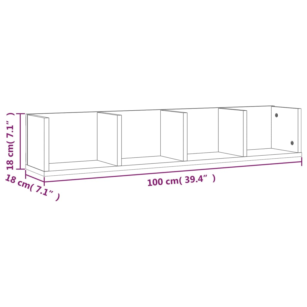 Mensola Muro Porta PC Rovere Fumo 100x18x18cm Legno Multistrato
