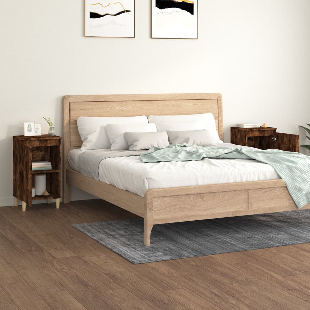 Comodini 2 pz Rovere Fumo 40x35x70 cm in Legno Multistrato