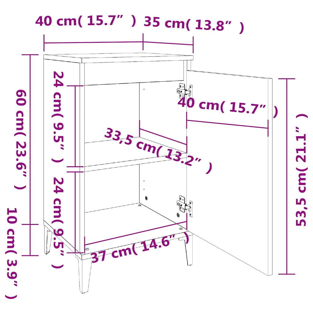 Comodini 2 pz Rovere Fumo 40x35x70 cm in Legno Multistrato