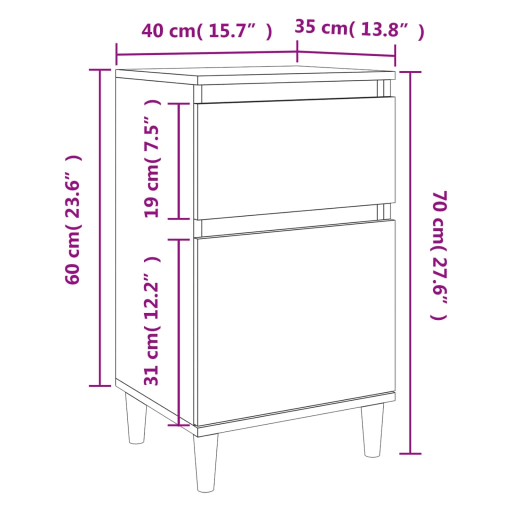 Comodini 2pz Rovere Marrone 40x35x70 cm