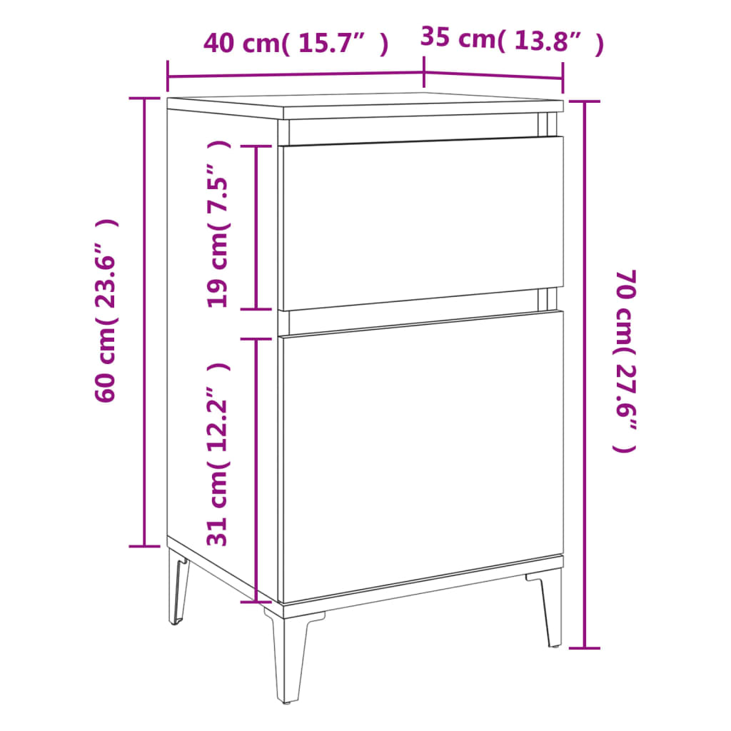 Comodini 2pz Rovere Sonoma 40x35x70 cm