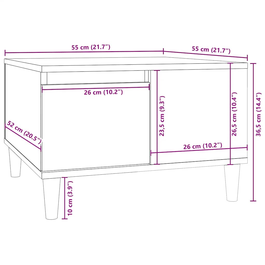 Tavolino da Salotto Nero 55x55x36,5 cm in Legno Multistrato
