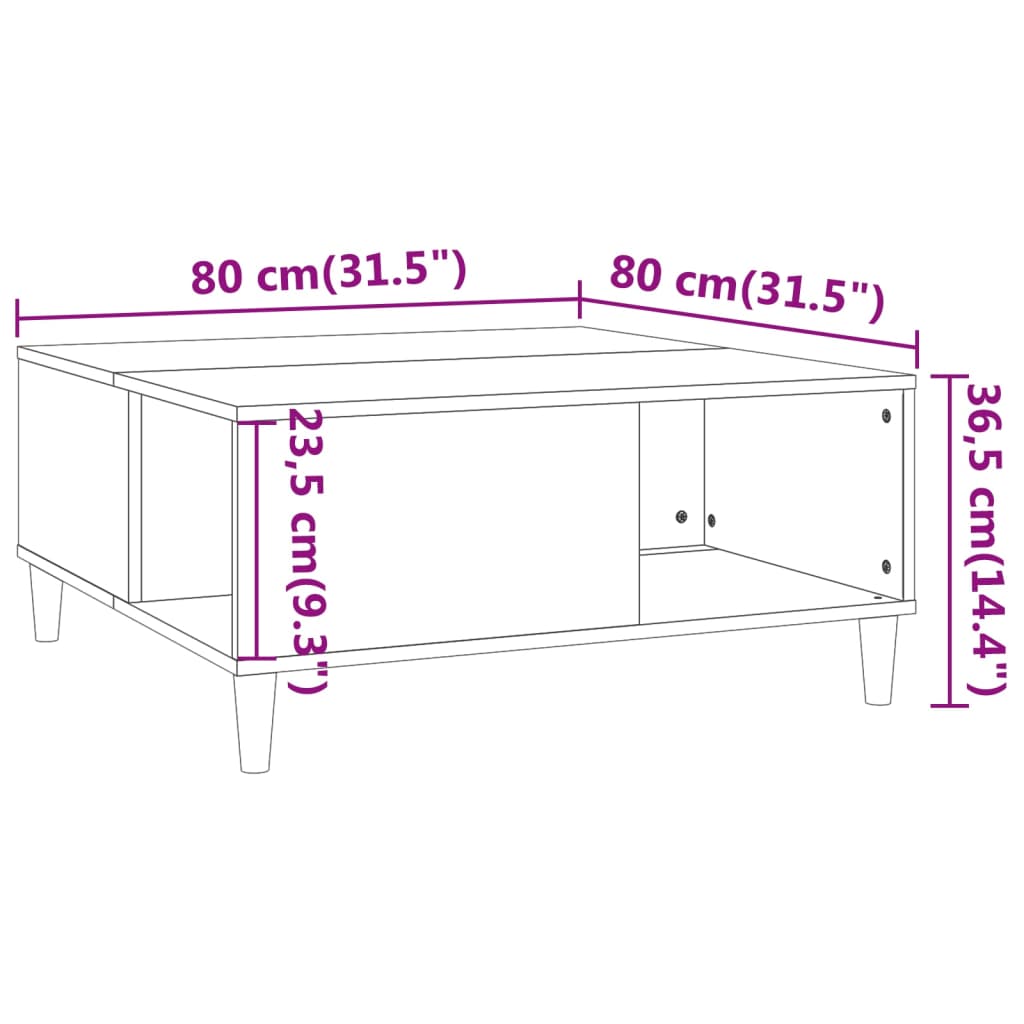 Tavolino Salotto Rovere Marrone 80x80x36,5 cm Legno Multistrato