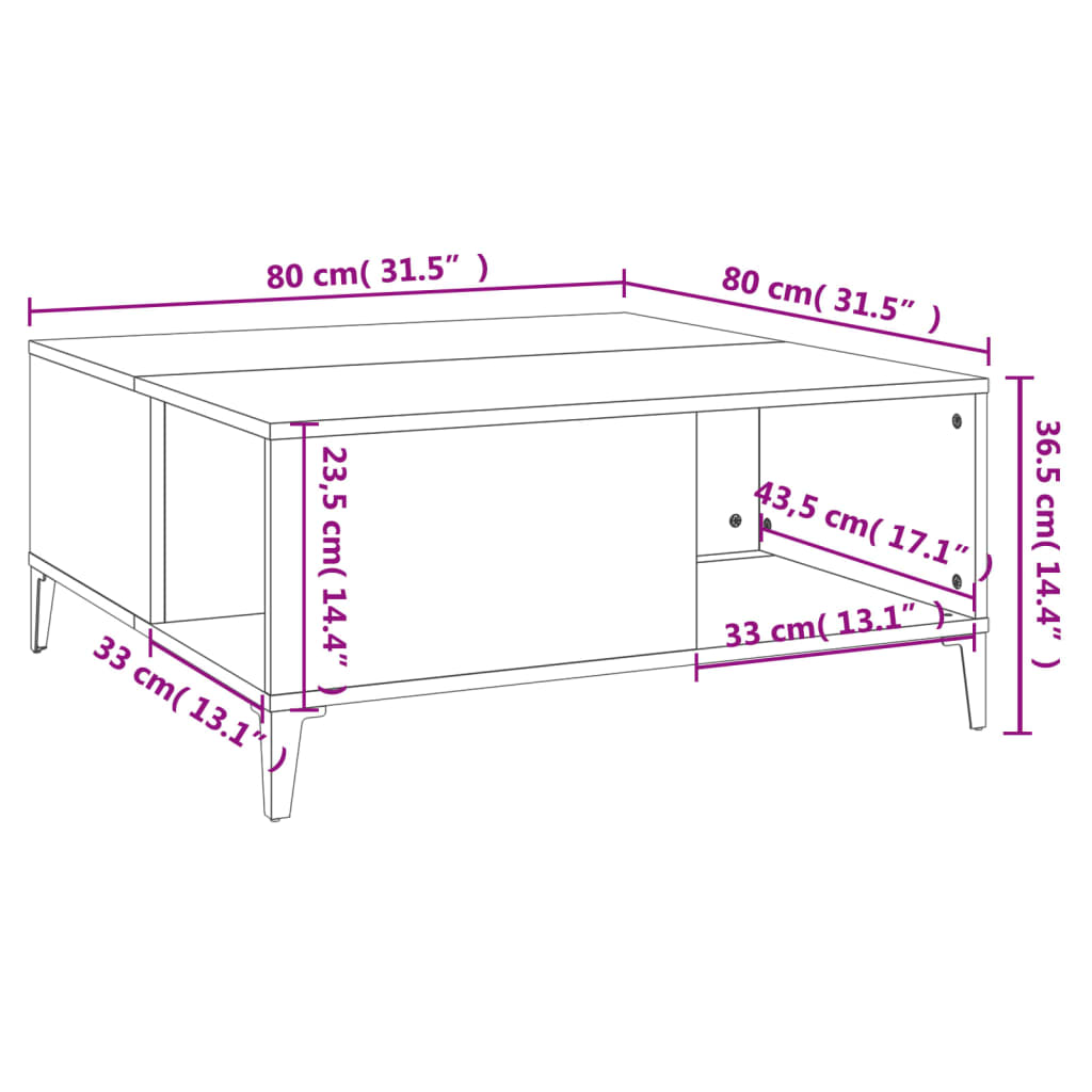 Tavolino da Salotto Bianco 80x80x36,5 cm in Legno Multistrato