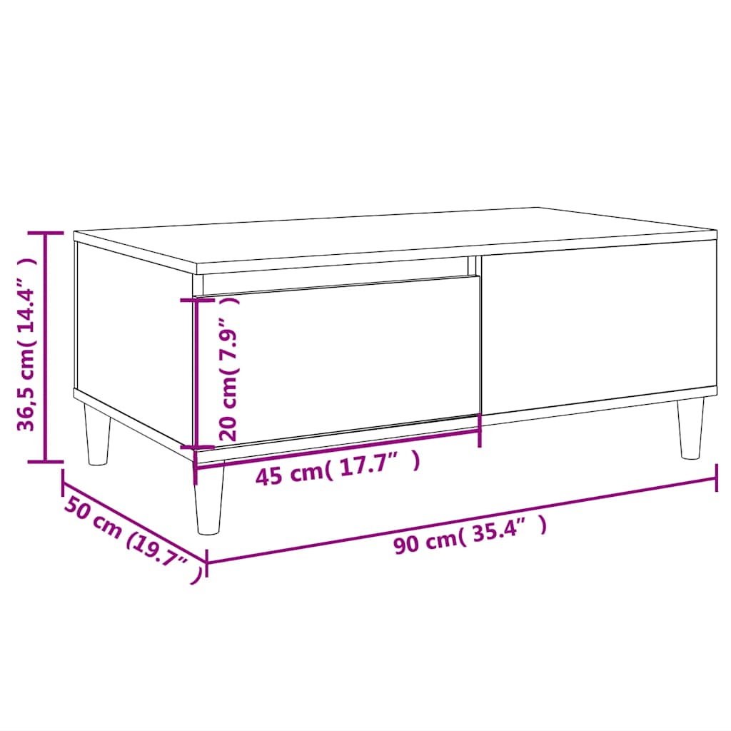 Tavolino da Salotto Rovere Fumo 90x50x36,5 cm Legno Multistrato