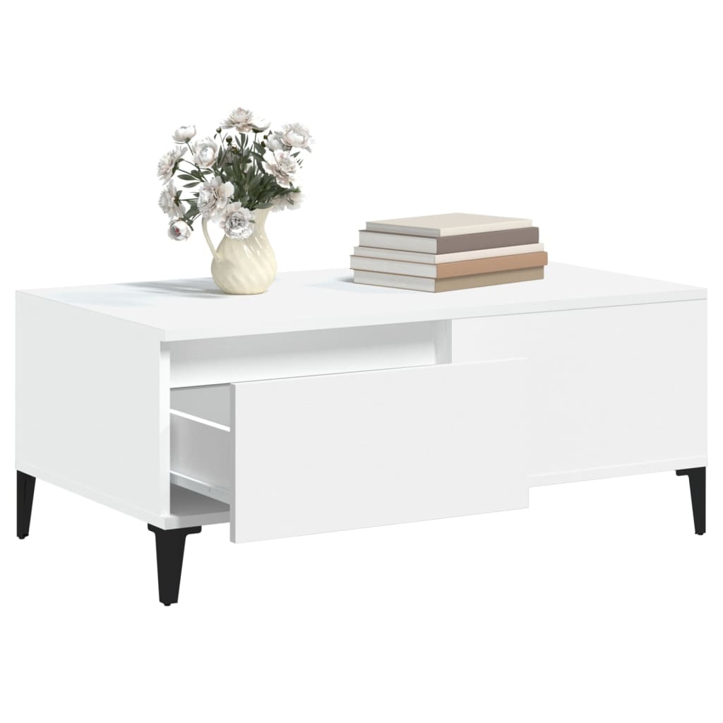 Tavolino da Salotto Bianco 90x50x36,5 cm in Legno Multistrato