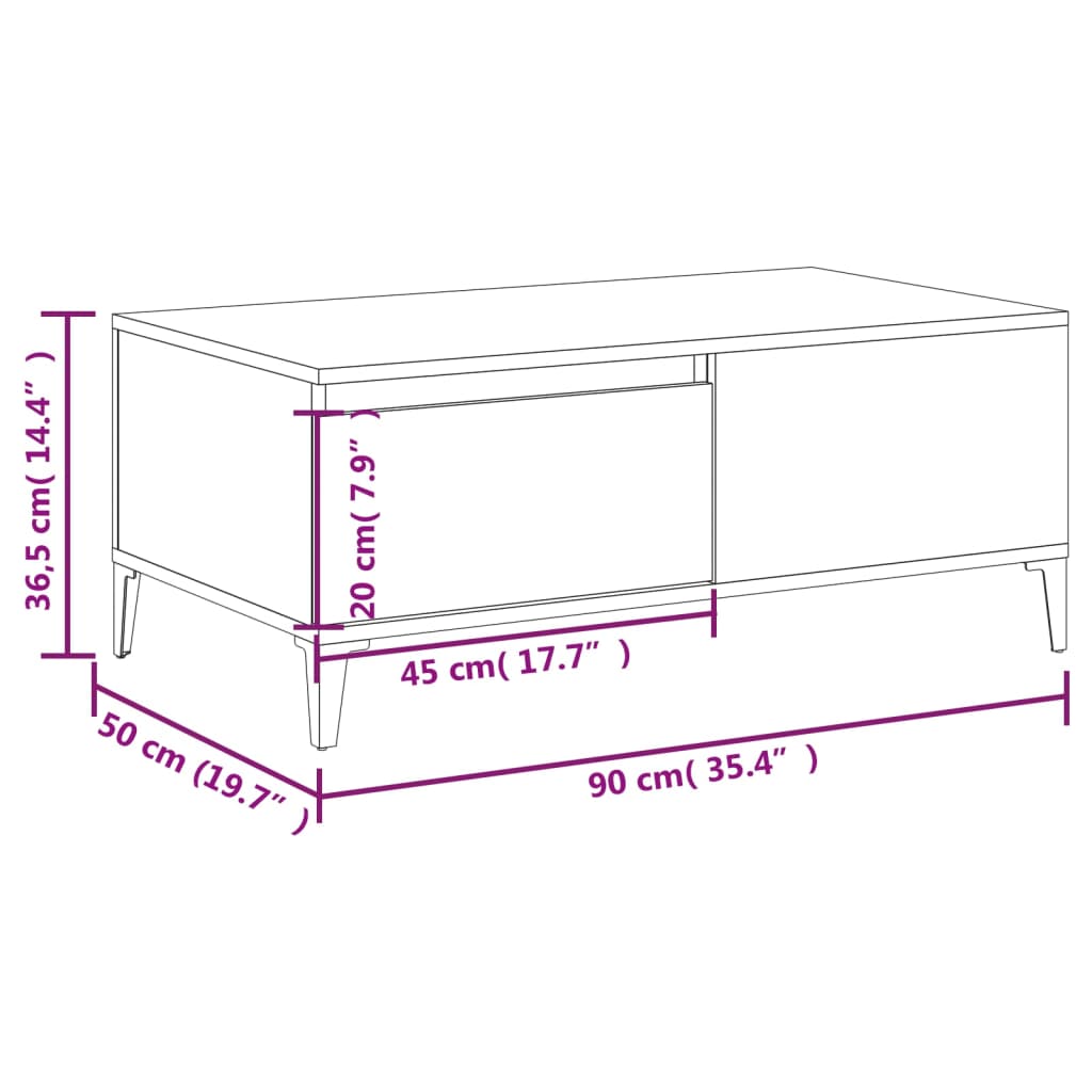 Tavolino da Salotto Bianco 90x50x36,5 cm in Legno Multistrato