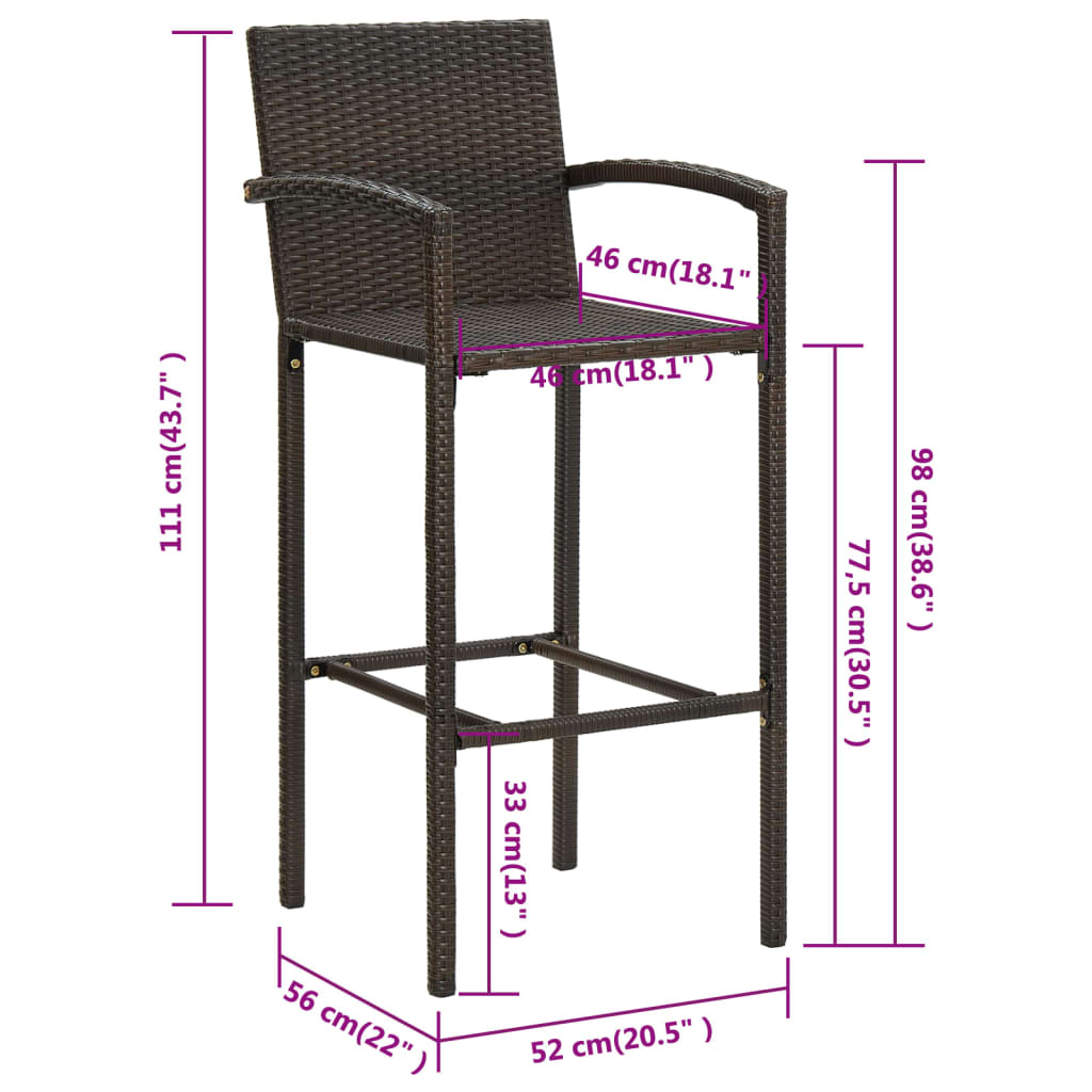 Sgabelli da Bar 2 pz in Polyrattan Marrone