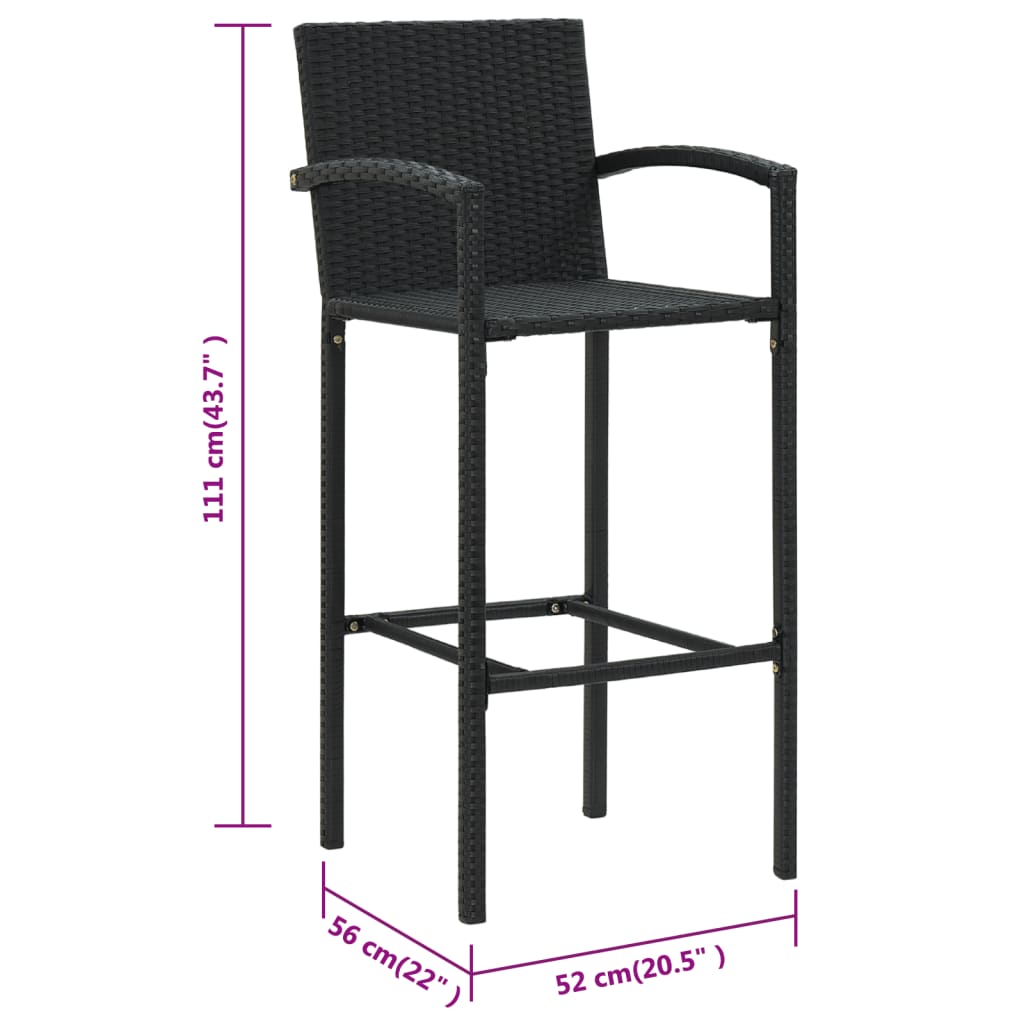 Sgabelli da Bar 2 pz in Polyrattan Nero