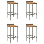 Sgabelli da Bar 4pz Grigi Polyrattan e Legno Massello di Acacia