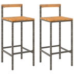Sgabelli da Bar 2pz Grigi Polyrattan e Legno Massello di Acacia