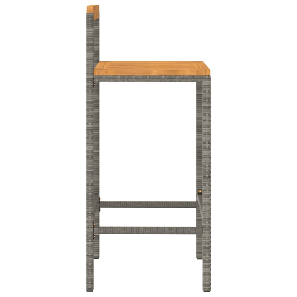 Sgabelli da Bar 2pz Grigi Polyrattan e Legno Massello di Acacia