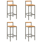 Sgabelli da Bar 4pz Grigi Polyrattan e Legno Massello di Acacia