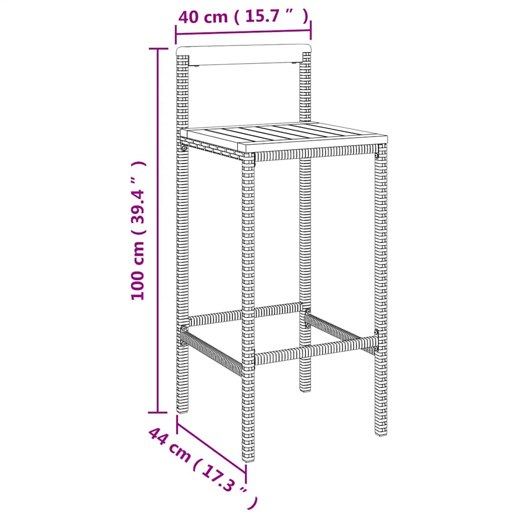 Sgabelli da Bar 4pz Grigi Polyrattan e Legno Massello di Acacia