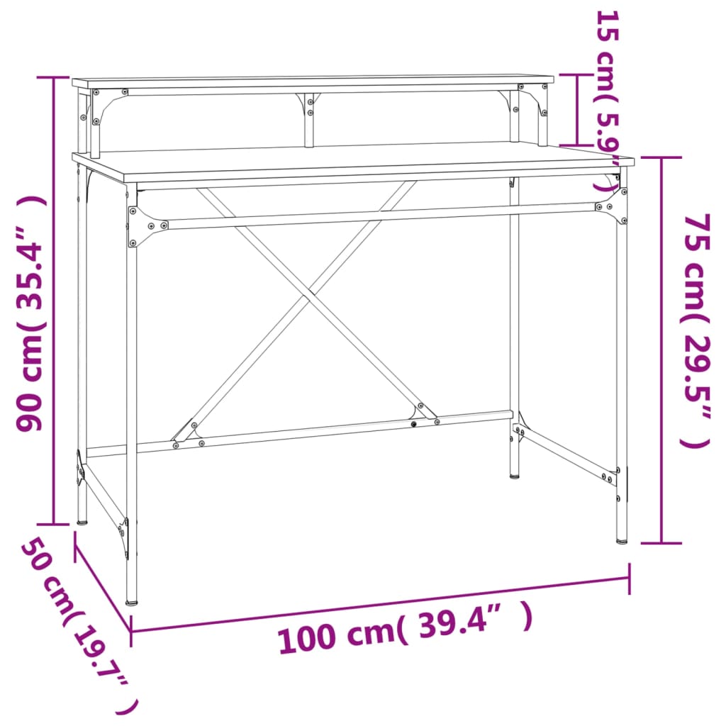 Scrivania Rovere Fumo 100x50x90 cm in Legno Multistrato e Ferro