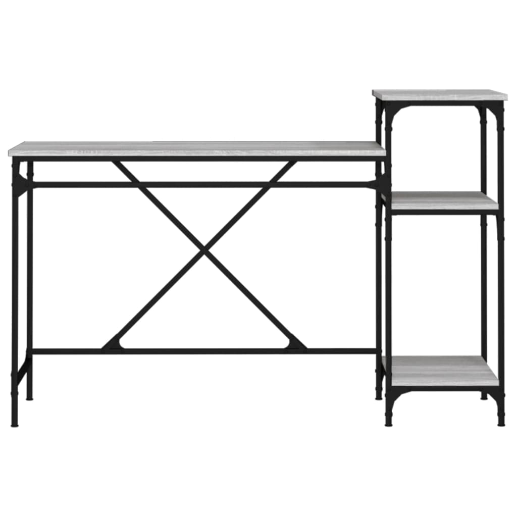 Scrivania Ripiani Grigio Sonoma 135x50x90cm Multistrato e Ferro