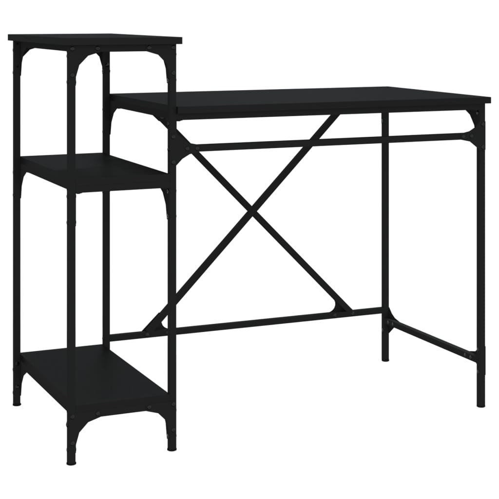 Scrivania Ripiani Nera 105x50x90 cm Legno Multistrato e Ferro