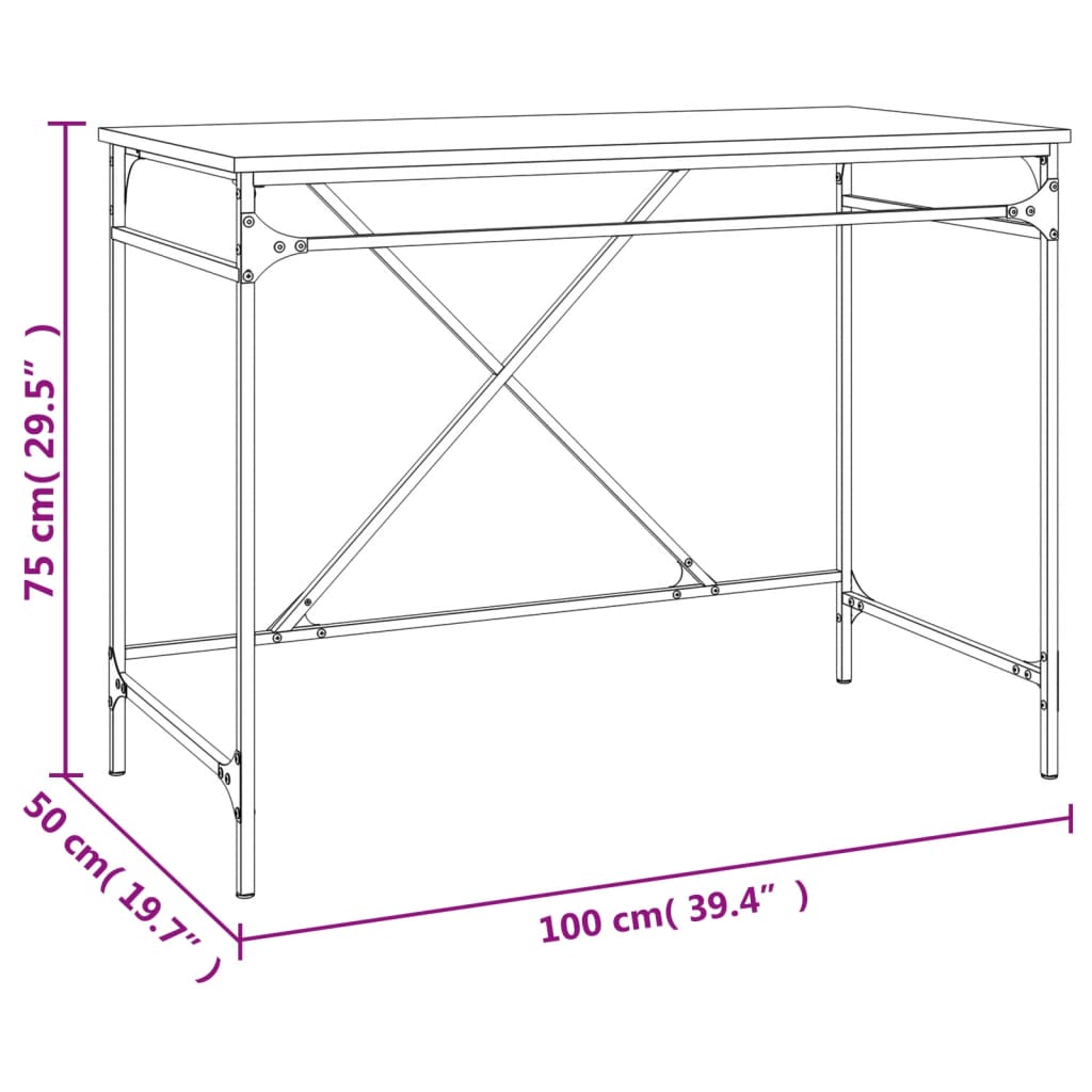 Scrivania Grigio Sonoma 100x50x75 cm Legno Multistrato e Ferro