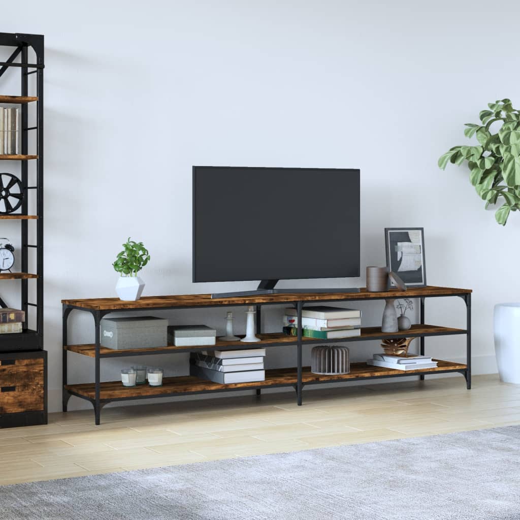 Mobile TV Rovere Fumo 200x30x50 cm Legno Multistrato e Metallo