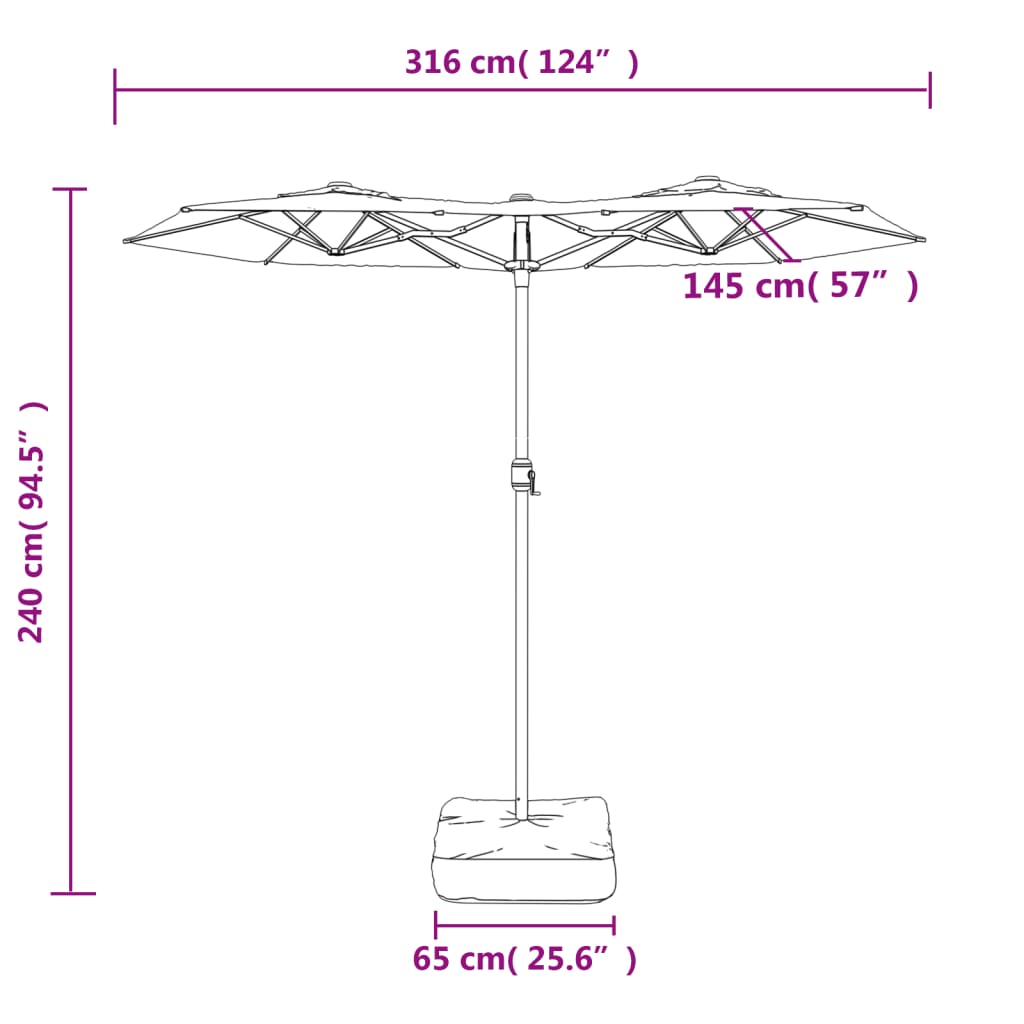 Ombrellone da Giardino a Doppia Testa Rosso Bordeaux 316x145 cm