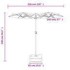 Ombrellone a Doppia Testa con LED Bianco Sabbia 316x145 cm