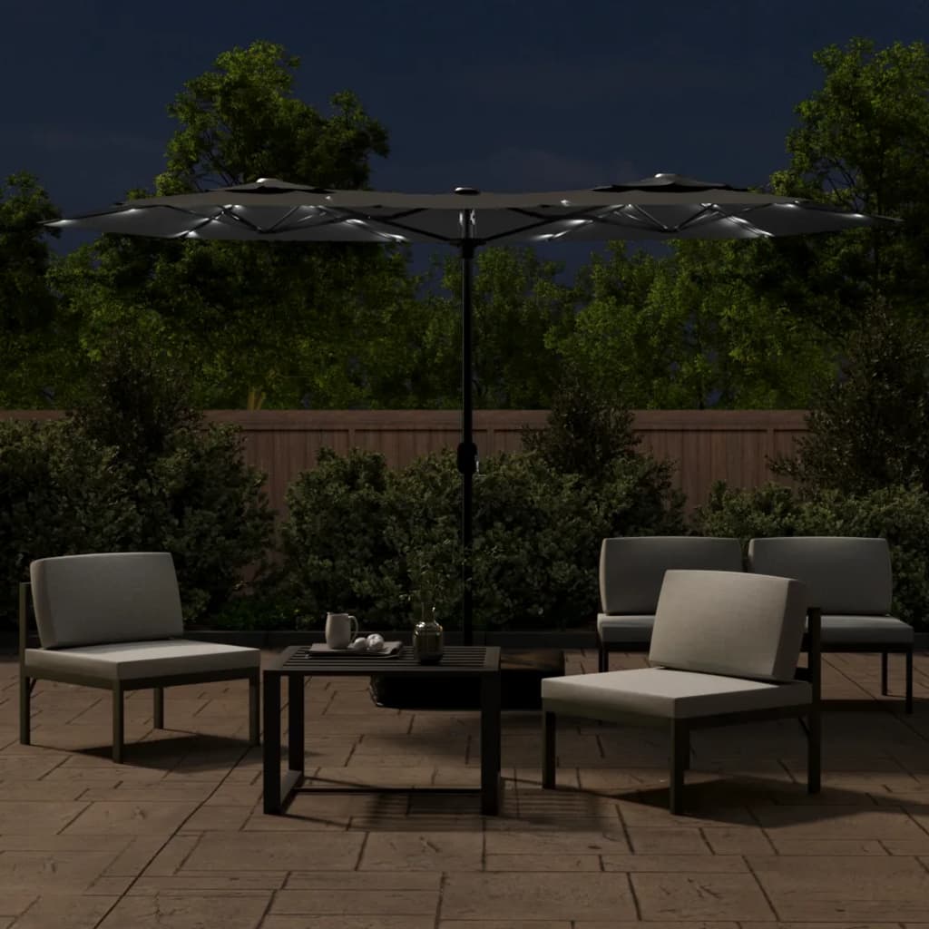Ombrellone a Doppia Testa con LED Antracite 316x145 cm
