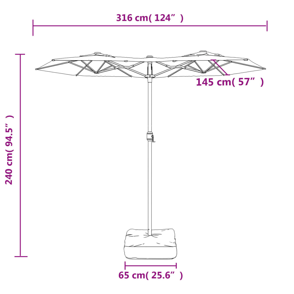 Ombrellone a Doppia Testa con LED Antracite 316x145 cm