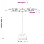 Ombrellone a Doppia Testa con LED Nero 316x145 cm
