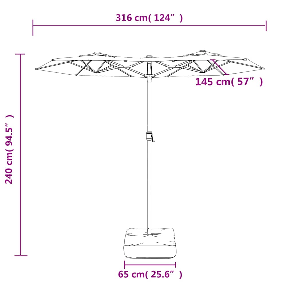 Ombrellone a Doppia Testa con LED Nero 316x145 cm