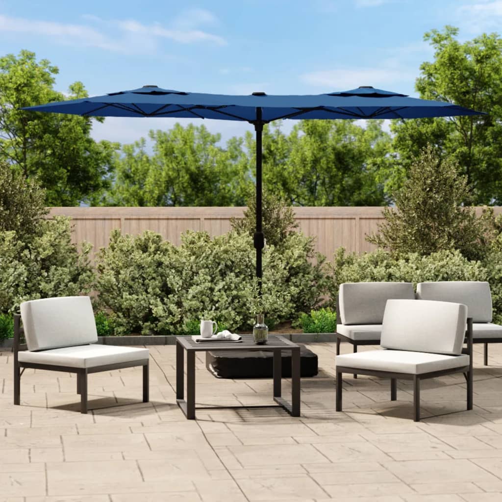 Ombrellone a Doppia Testa con LED Azzurro 316x145 cm