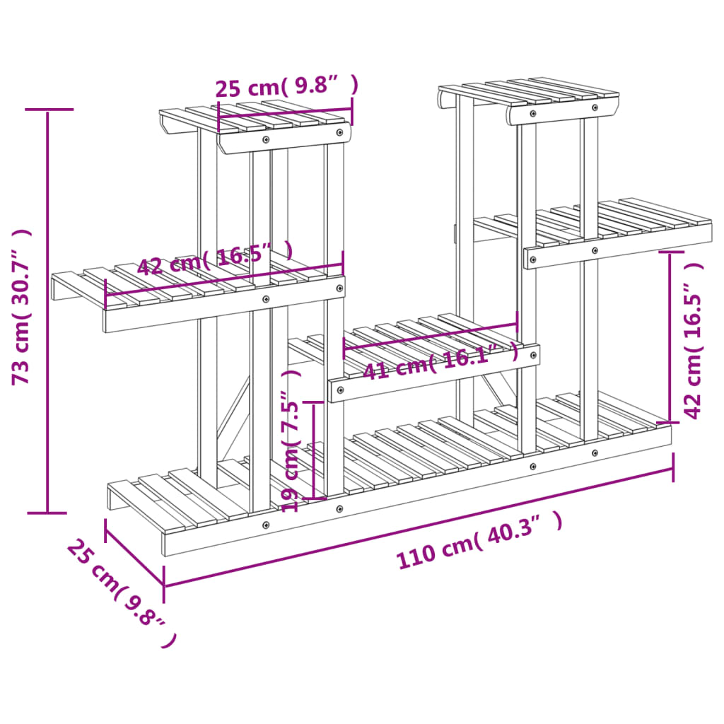 Portafiori 110x25x73 cm in Legno Massello di Abete