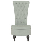 Sedia Schienale Alto Design con Bottoni Velluto Grigio Chiaro