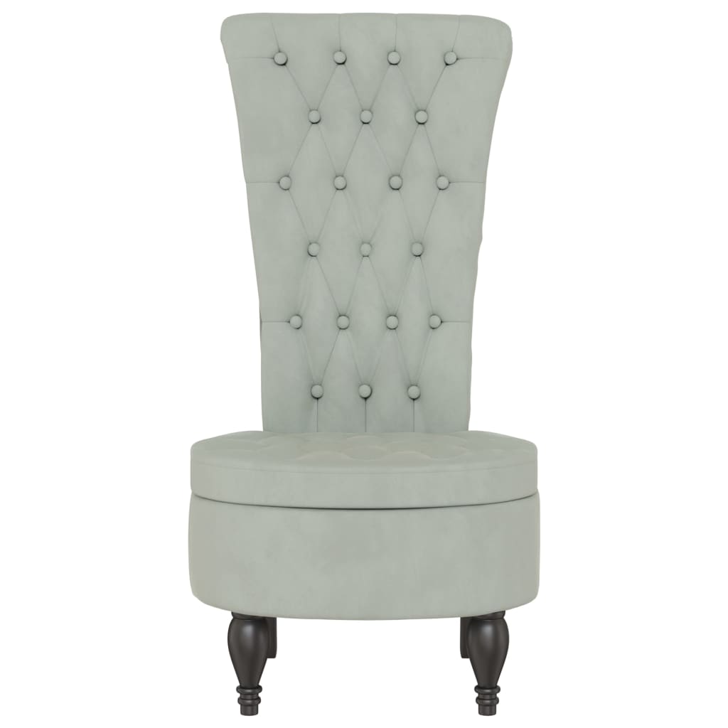Sedia Schienale Alto Design con Bottoni Velluto Grigio Chiaro
