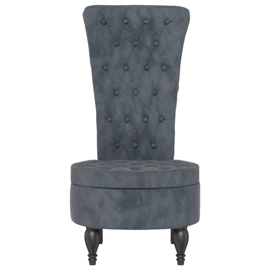 Sedia Schienale Alto Design con Bottoni in Velluto Grigio Scuro