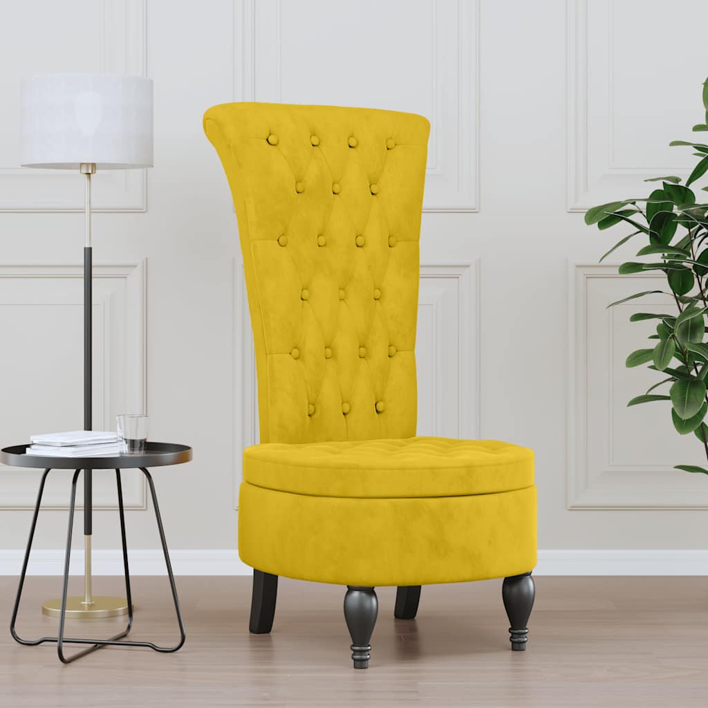 Sedia con Schienale Alto Design con Bottoni in Velluto Giallo