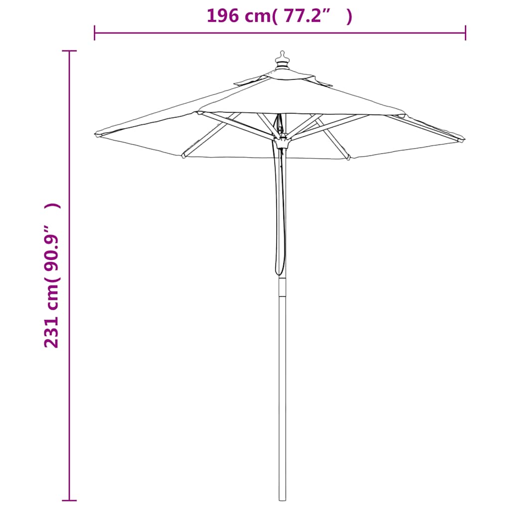 Ombrellone da Giardino con Palo in Legno Nero 196x231 cm