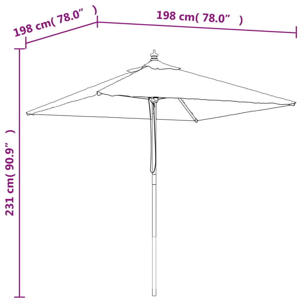 Ombrellone da Giardino con Palo in Legno Bordeaux 198x198x231cm