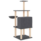 Albero per Gatti con Tiragraffi in Sisal Grigio Scuro 132 cm