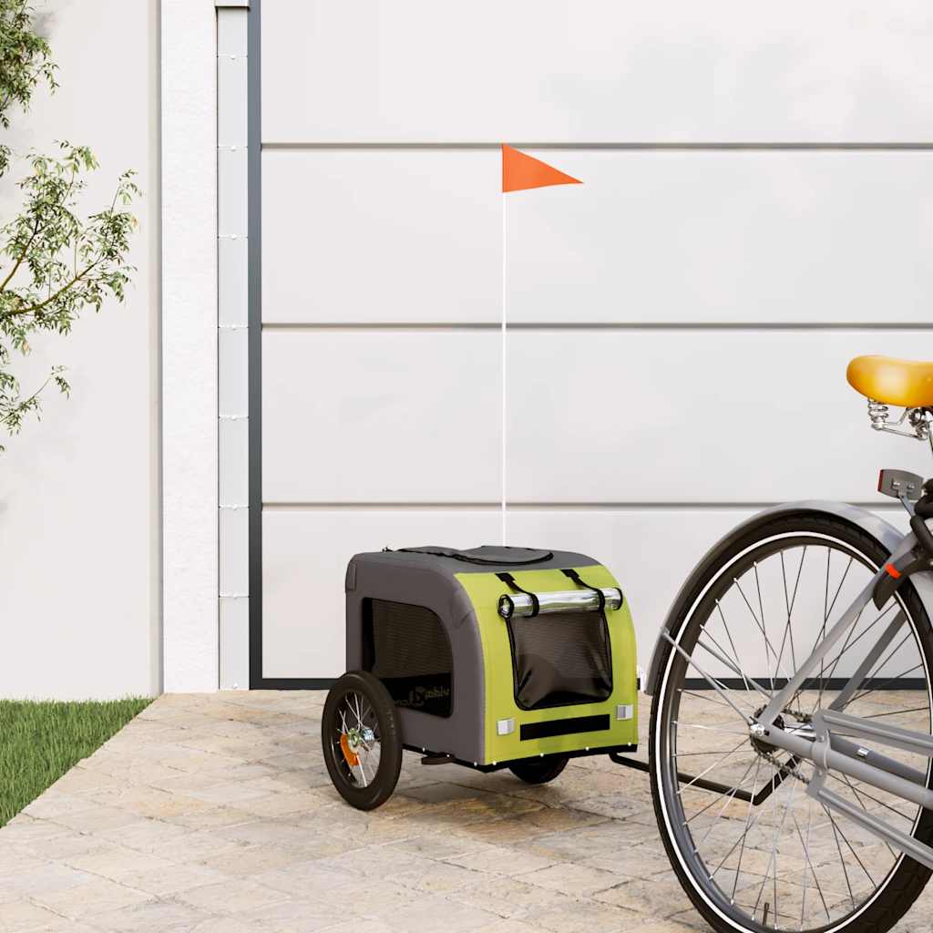 Rimorchio da Bici per Animali Verde e Grigio Oxford e Ferro