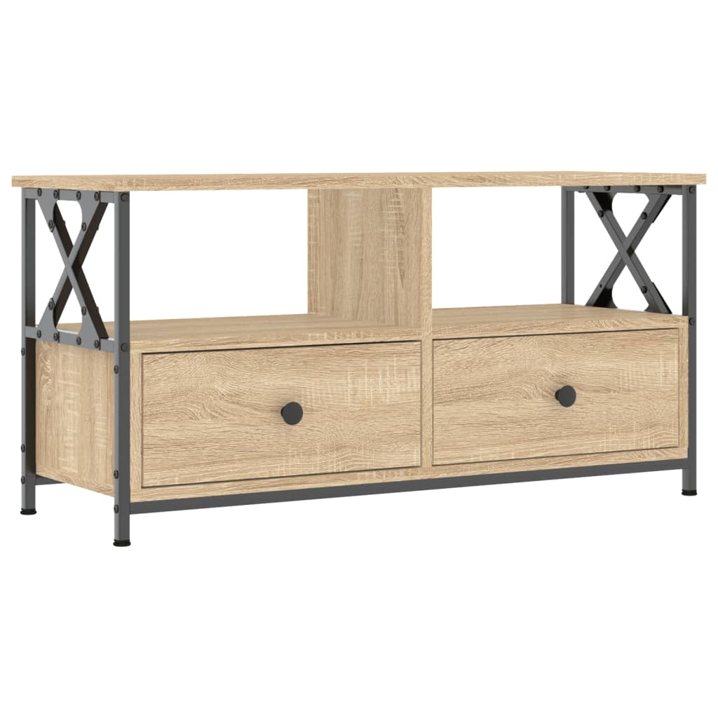 Mobile TV Rovere Sonoma 90x33x45 cm Legno Multistrato e Ferro