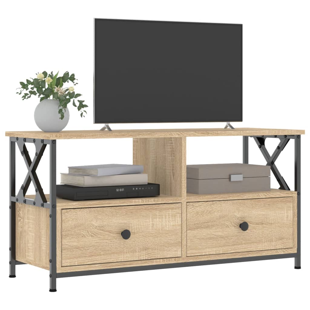 Mobile TV Rovere Sonoma 90x33x45 cm Legno Multistrato e Ferro