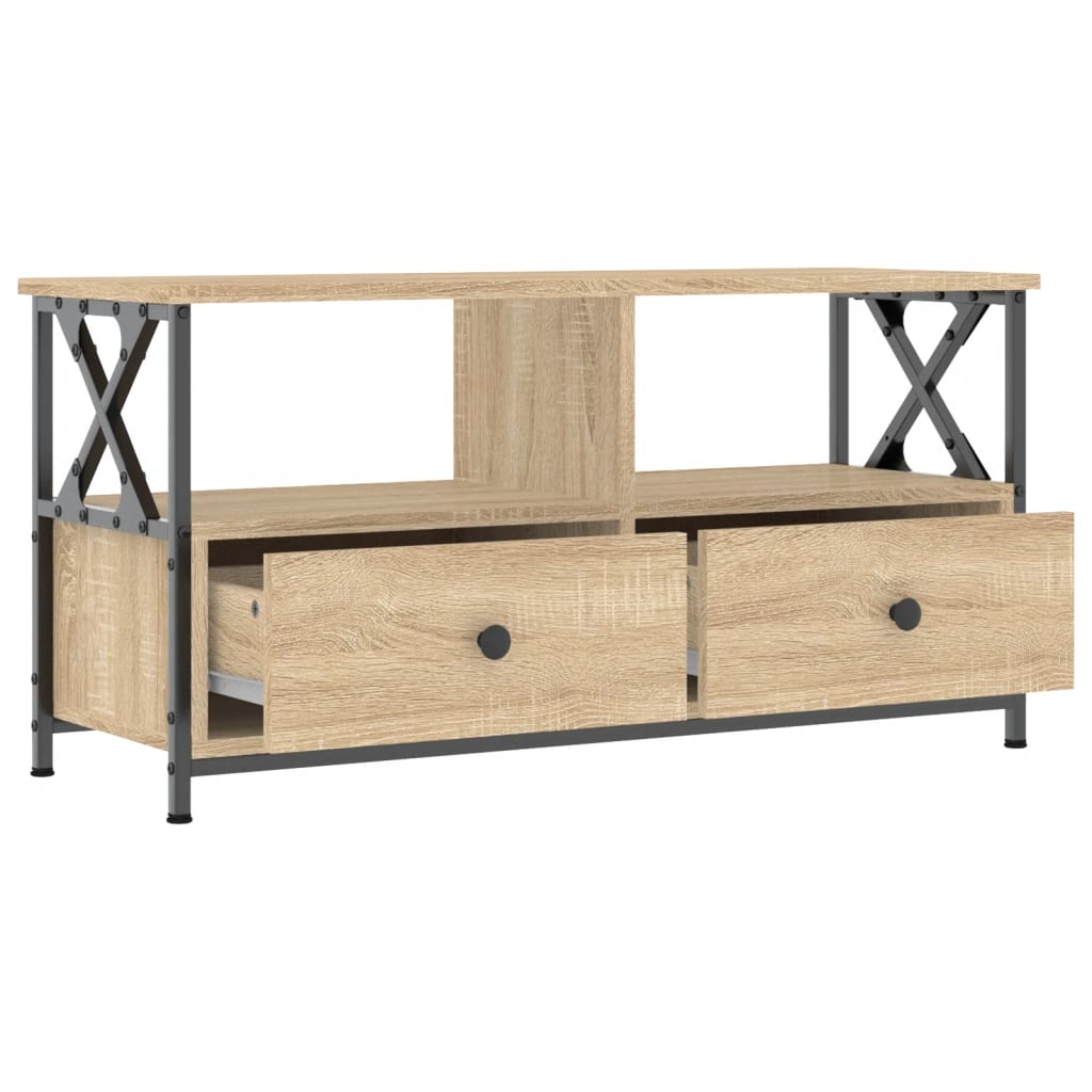 Mobile TV Rovere Sonoma 90x33x45 cm Legno Multistrato e Ferro