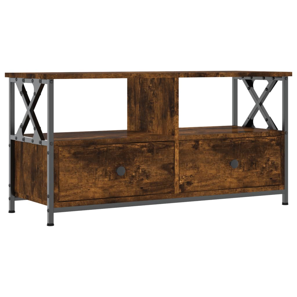 Mobile TV Rovere Fumo 90x33x45 cm in Legno Multistrato e Ferro