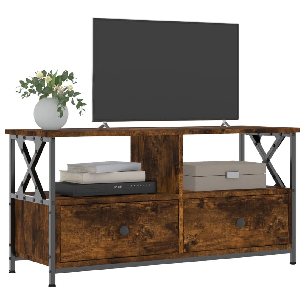 Mobile TV Rovere Fumo 90x33x45 cm in Legno Multistrato e Ferro