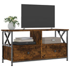 Mobile TV Rovere Fumo 90x33x45 cm in Legno Multistrato e Ferro