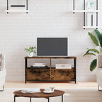 Mobile TV Rovere Fumo 90x33x45 cm in Legno Multistrato e Ferro