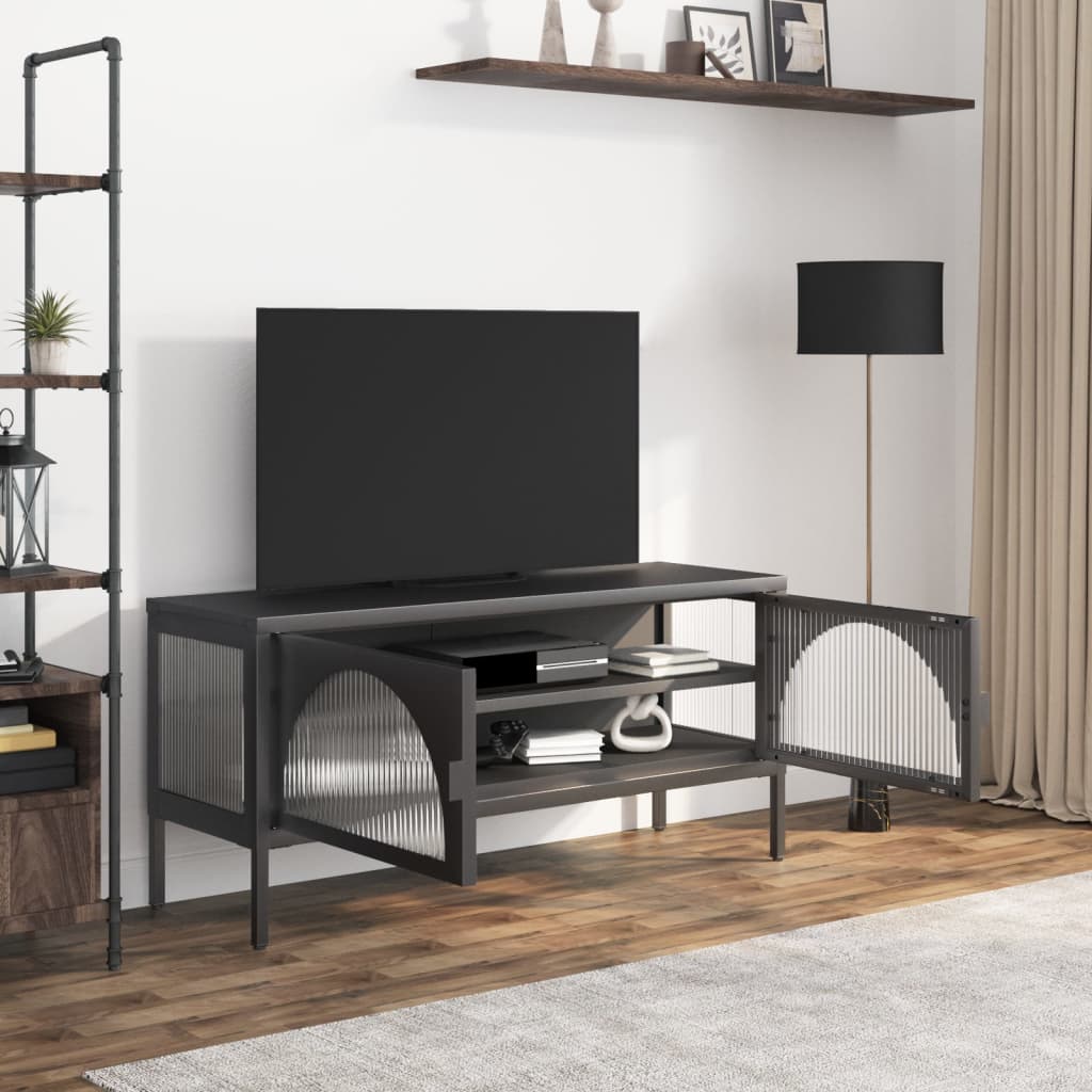 Mobile Porta TV Nero 105x35x50 cm Vetro e Acciaio